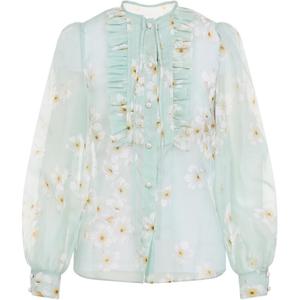 Блузка с рюшами и цветочным принтом Valentino, светло-зеленый