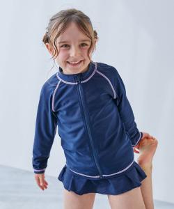 Защитная футболка с длинными рукавами и застежкой-молнией от УФ-излучения для школьных купальников Devirock, цвет 004-Navy-S Violet