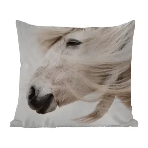 Подушка для улицы Лошадь с гривой, белая, 60 x 60 см, водонепроницаемая, подушка для отдыха, декоративная, для сна MuchoWow