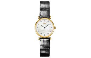 LONGINES Часы Jialan Collection Quartz Movement Women's Watch 24mm White Dial Stainless Steel Case Crocodile Leather Strap, White Dial