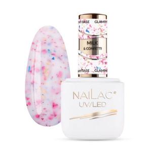 Резиновая основа Milk&Confetti, 7 мл Nailac Glammy base, цвет milk&confetti