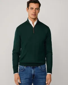 Джемпер из мериносовой шерсти и шелка с молнией Hackett, темно-зеленый