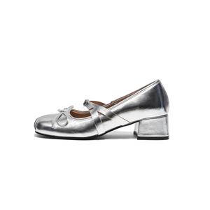 Yang Nianhua Женские туфли Мэри Джейн на массивном каблуке серебристые, цвет Silver