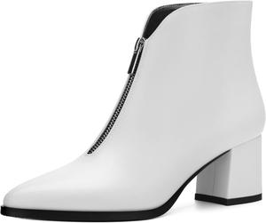 Женские ботильоны, однотонные ботильоны на молнии, с заостренным носком и средним каблуком. RLYGHWAO, White Matte