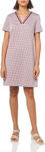 Женское платье-трапеция Tommy Hilfiger с полосками и V-образным вырезом, короткими рукавами, Red Multi