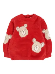 Пушистый свитер с мордочкой медведя Mayoral, красный