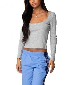 Футболка Edikted Mora в рубчик с кружевной отделкой, серый