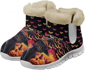 Женские зимние сапоги Jeiento для снега, с хэллоуинским дизайном, модные, уютные, теплые, легко надеваются, с противоскользящей подошвой, зимняя обувь для женщин, Halloween Cat Pumpkin Bat