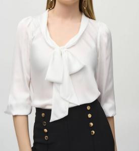 Vneck Bow Tie Pullover Top In Vanilla Joseph Ribkoff, Vanilla