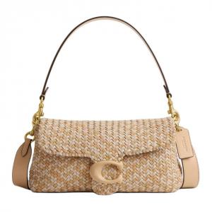 Мягкая плетеная кожаная сумка через плечо на молнии, женская, цвет слоновая кость COACH