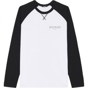 Футболка с длинным рукавом с принтом логотипа BALMAIN, мультиколор