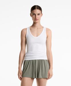 Топ с V-образным вырезом без рукавов из хлопка и модала Oysho, белый