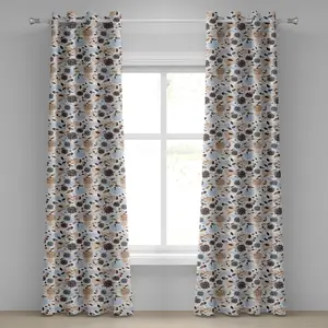 Шторы на люверсах ABAKUHAUS в земляном тоне, цветущие гортензии в абстрактном стиле - тонкие стебли с листьями, декоративные двухпанельные шторы, 280 см x 175 см, коричневый, синий, белый Abakuhaus