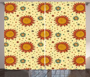 Шторы ABAKUHAUS Floral Rustic с абстрактным рисунком подсолнухов, универсальные ленточные шторы для гостиной с петлями и крючками, 280 x 225 см, бледно-желтый и разноцветный Abakuhaus