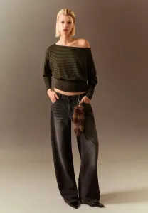 Полосатая блузка с поясом и длинными рукавами Bershka, Khaki