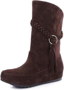 Женские замшевые ботильоны VOKLIN с кисточками, закругленным носком, на низкой танкетке, с незаметным каблуком, короткие с бахромой, Dark Brown