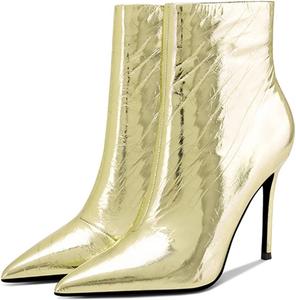 Женские стильные ботильоны FSJ с металлической текстурой, сексуальный заостренный носок, короткие средней длины, удобные туфли-лодочки на шпильке, на каждый день и в офис, с боковой молнией, размер 4-15 US, Light Gold