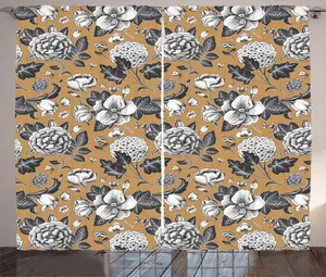 Штора ABAKUHAUS Floral Rustic, Vintage Composition Dog-Rosa, универсальная ленточная штора для гостиной с петлями и крючками, 280 x 225 см, цвет "Кэмел" темно-синий, серый Abakuhaus