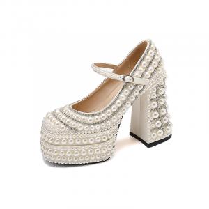 Su Yanjiao Массивный каблук, женские туфли на высоком каблуке, экрю