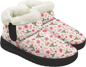 Зимние ботинки Forchrinse для женщин, теплые плюшевые ботильоны с меховой подкладкой, удобные короткие ботинки для прогулок, Hummingbird Flower Print