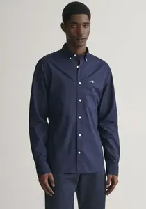 Рубашка Gant с длинными рукавами "Slim Fit Poplin Shirt, легкий хлопок, износостойкая, легкая в уходе", с классической вышивкой логотипа на груди, цвет морской волны
