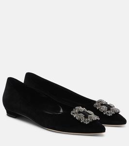 Какие украшенные бархатные балетки Manolo Blahnik, Blck 0015