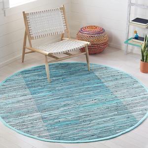 Коллекция ковров Rag от Safavieh, светло-голубой/серый, RAR122M, ручной работы, бохо полоска, хлопковый напольный ковер, 183 x 183 см