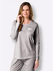 Пижамная рубашка в полоску серо-коричневого цвета с белыми вставками WITT WEIDEN