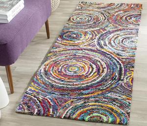 Ковер-дорожка SAFAVIEH, 69 x 305 см, коллекции Nantucket, Multi, ручной работы богемный абстрактный с кругами, хлопковый, идеален для помещений с высокой проходимостью в гостиной, спальне (NAN514A)