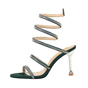 QITUMAUL Зеленые женские туфли на тонком каблуке 8 см, цвет Green[Heel Height 8cm]