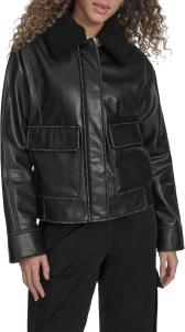 Женская куртка-авиатор Levi's из искусственной кожи со съемным воротником из шерпы, Black