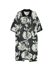 Пальто с цветочным принтом и воротником Liviana Conti, черный