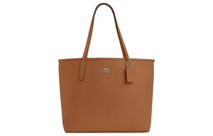 COACH Городская двусторонняя кожаная сумка тоут Шоппер Плечевая сумка Большая женская серебристая со светлым седлом