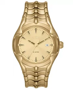 Мужские часы Vert Quartz Three Hand Date с датой, золотистый корпус из нержавеющей стали, 44 мм Diesel