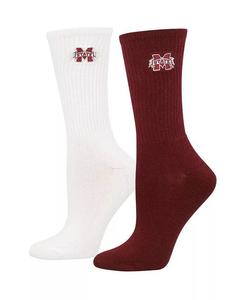 Женские носки Maroon, White Mississippi State Bulldogs, 2 пары, длина четверти ZooZatz