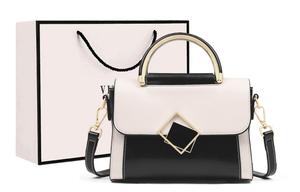 Кожаная маленькая квадратная сумка среднего размера VINEY для женщин, черно-белая