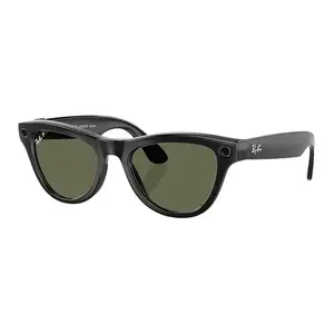 RayBan Смарт-очки в стиле «кошачий глаз» литые разноцветные унисекс, Bright Black Frame+Green Lens