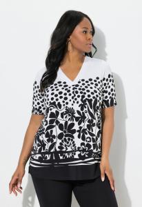 Футболка Ulla Popken FLOWER SHORT SLEEVE SLINKY, Snow White/White