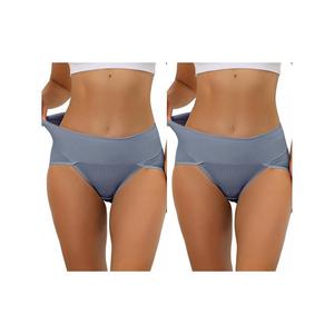 2 упаковки женского нижнего белья в рубчик с завышенной талией и контролем живота, доступны в размерах больших размеров ALLEGRA K, синий