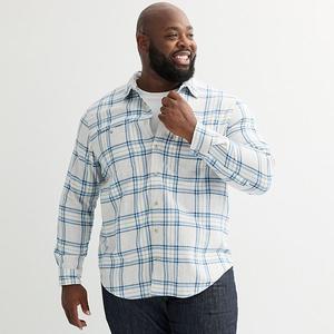 Фланелевая рубашка с длинным рукавом Big & tall super soft brushed Sonoma Goods For Life, Grey Blue Plaid