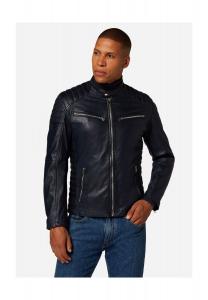 Мужская кожаная куртка Cooper - в байкерском стиле с воротником стойкой RICANO, синий