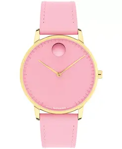 Унисекс часы Swiss Quartz с розовым кожаным ремешком, 39 мм Movado