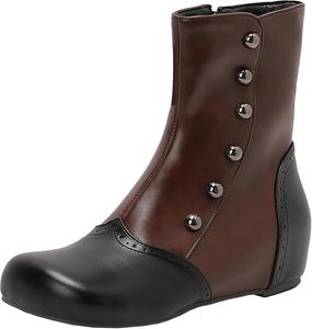 Женские элегантные ботильоны на танкетке с цветными блоками, короткие ботинки с боковой молнией и круглым носком XIEPP, Brown