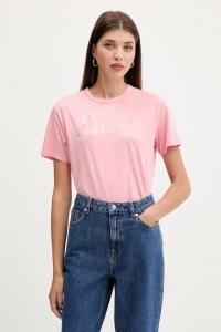 Хлопковая футболка Hugo, розовый