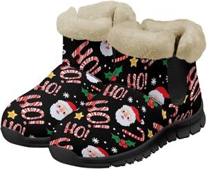 Зимние сапоги для женщин с противоскользящей подошвой, плотной подкладкой, теплые зимние ботинки для улицы, слипоны, короткие ботильоны Suhoaziia, Santa Claus Hoho