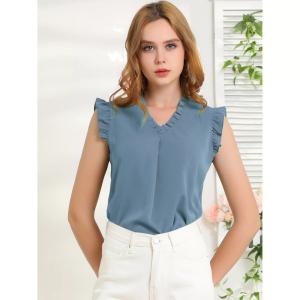Женские блузки без рукавов с рюшами. Винтажные рабочие деловые топы 1950-х годов. ALLEGRA K, голубой