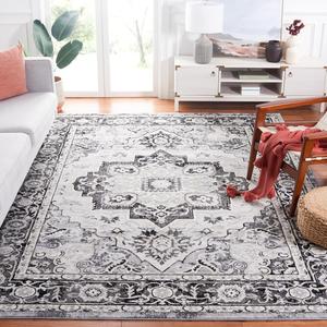 Ковер SAFAVIEH, 275 x 366 см, Brentwood Collection - , Black & Ivory, дизайн Oriental Medallion, без ворса и простой в уходе, идеален для помещений с высокой проходимостью в гостиной, спальне (BNT837Z)