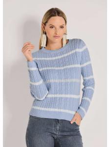 MADELEINE Современный хлопковый свитер с узором «косичка» и полосками, сине-бежевого цвета