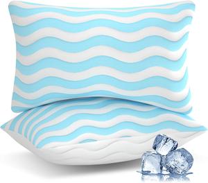 Auranta Охлаждающая подушка для сна с наполнителем из измельченной пены с эффектом памяти, регулируемая высота, средняя жесткость, съемный чехол, синий Blue