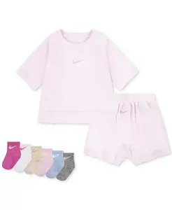 Комплект для девочек: футболка и шорты на 2 предмета и 6 пар носков Swoosh до щиколотки Nike, мультиколор